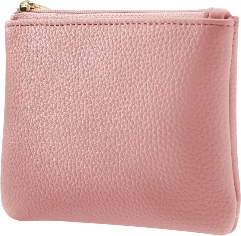 Chelmon PU Leather Coin Purse Pouch Change Holder Small With Zipper for Men Women 2 PCS Set (Black&Pink) - Image 2